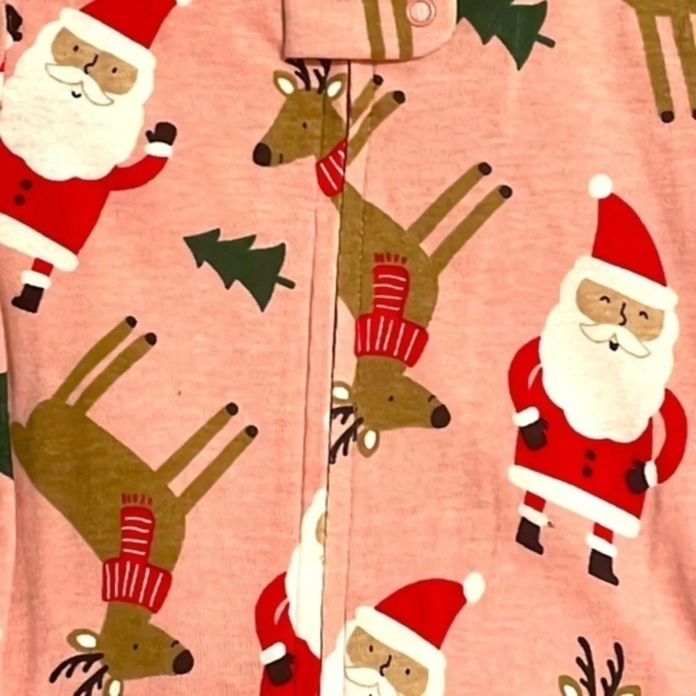 Carter’s pajama set reindeer girls footed long sleeve red pink Santa pjs NWT 18M